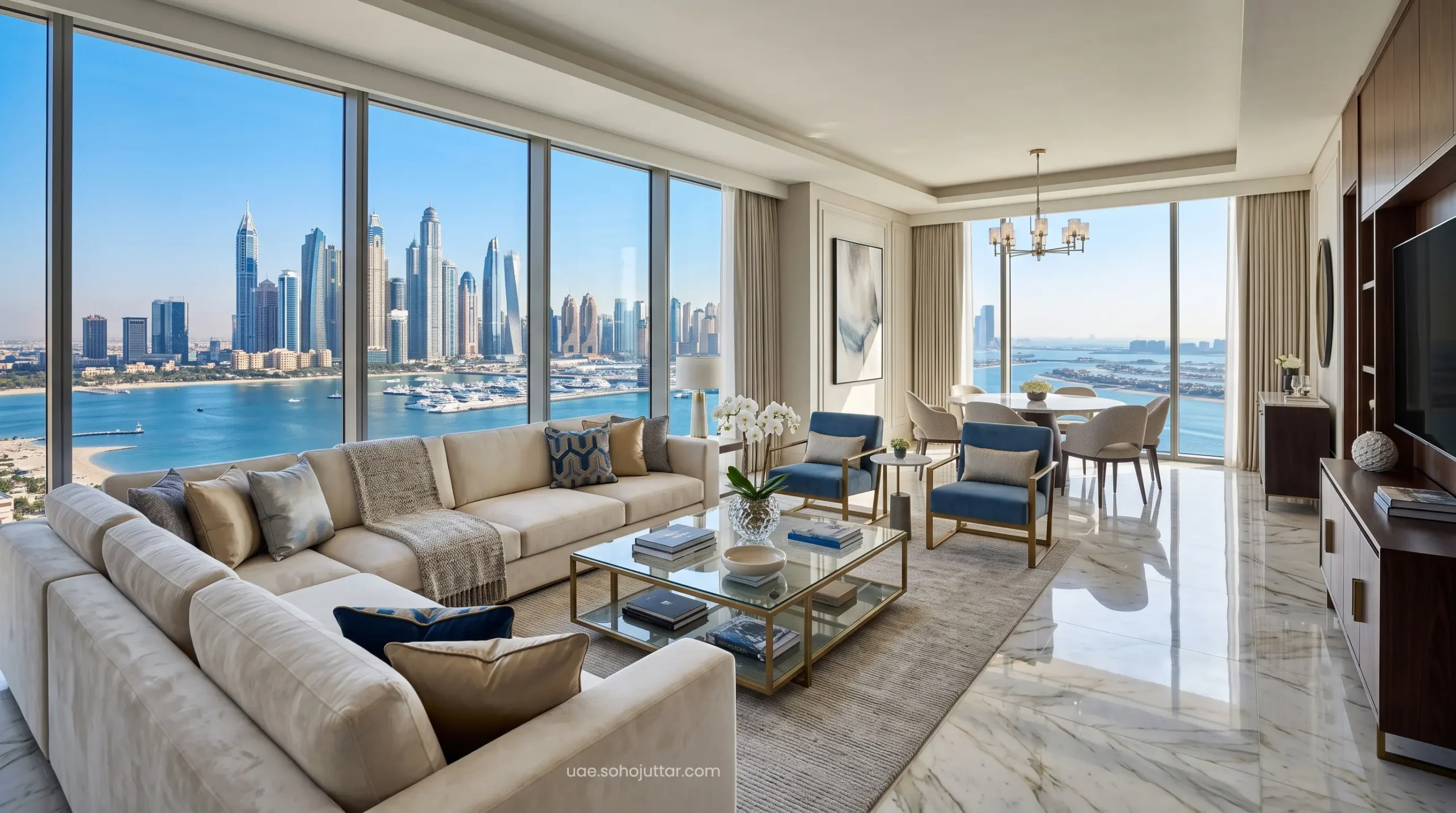 The expansive interior view of a premium executive suite at Atlantis The Royal secured via Expedia VIP perks.