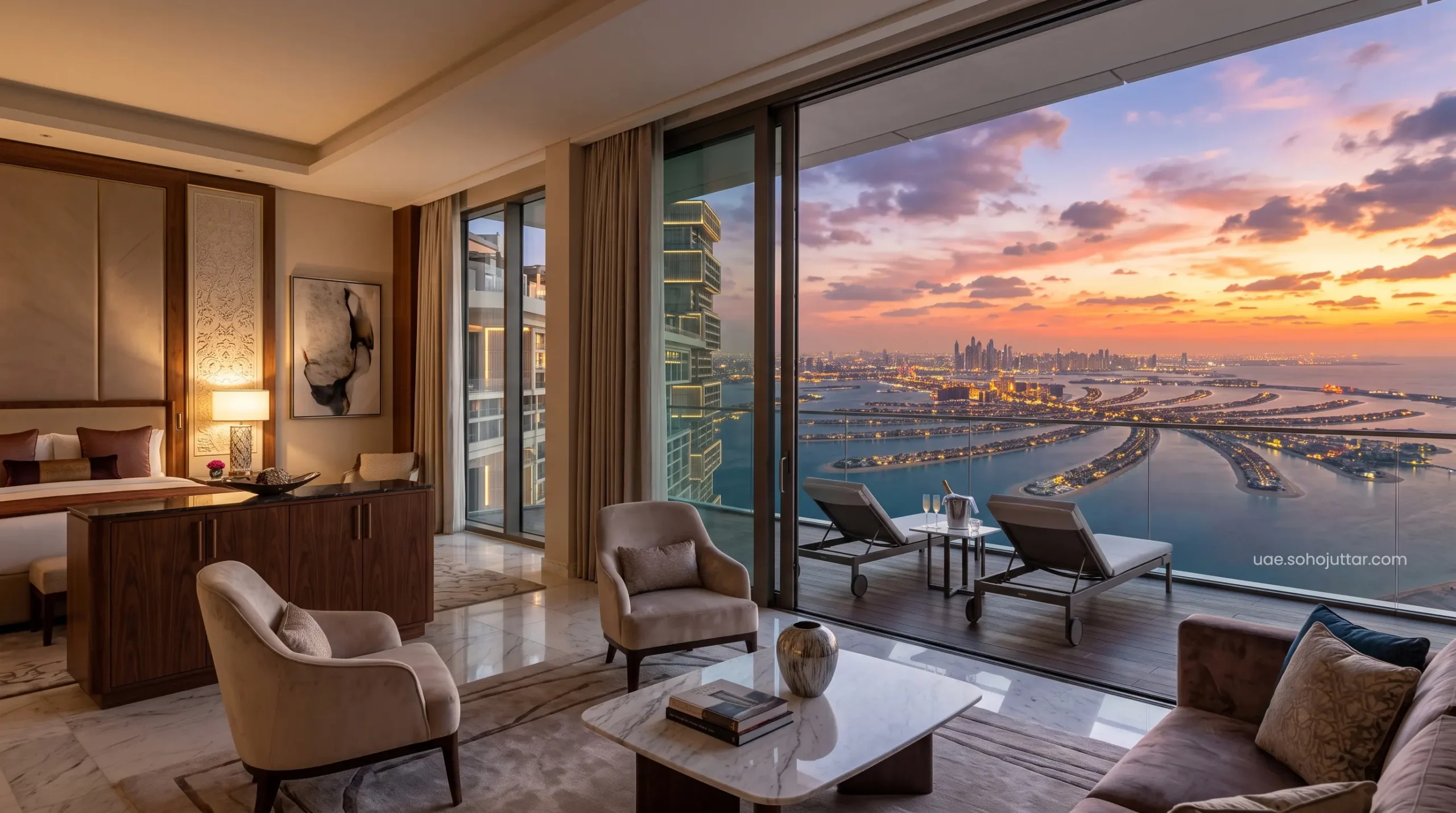 Panoramic view from a premium Palmscape room at Atlantis The Royal secured via reward nights.