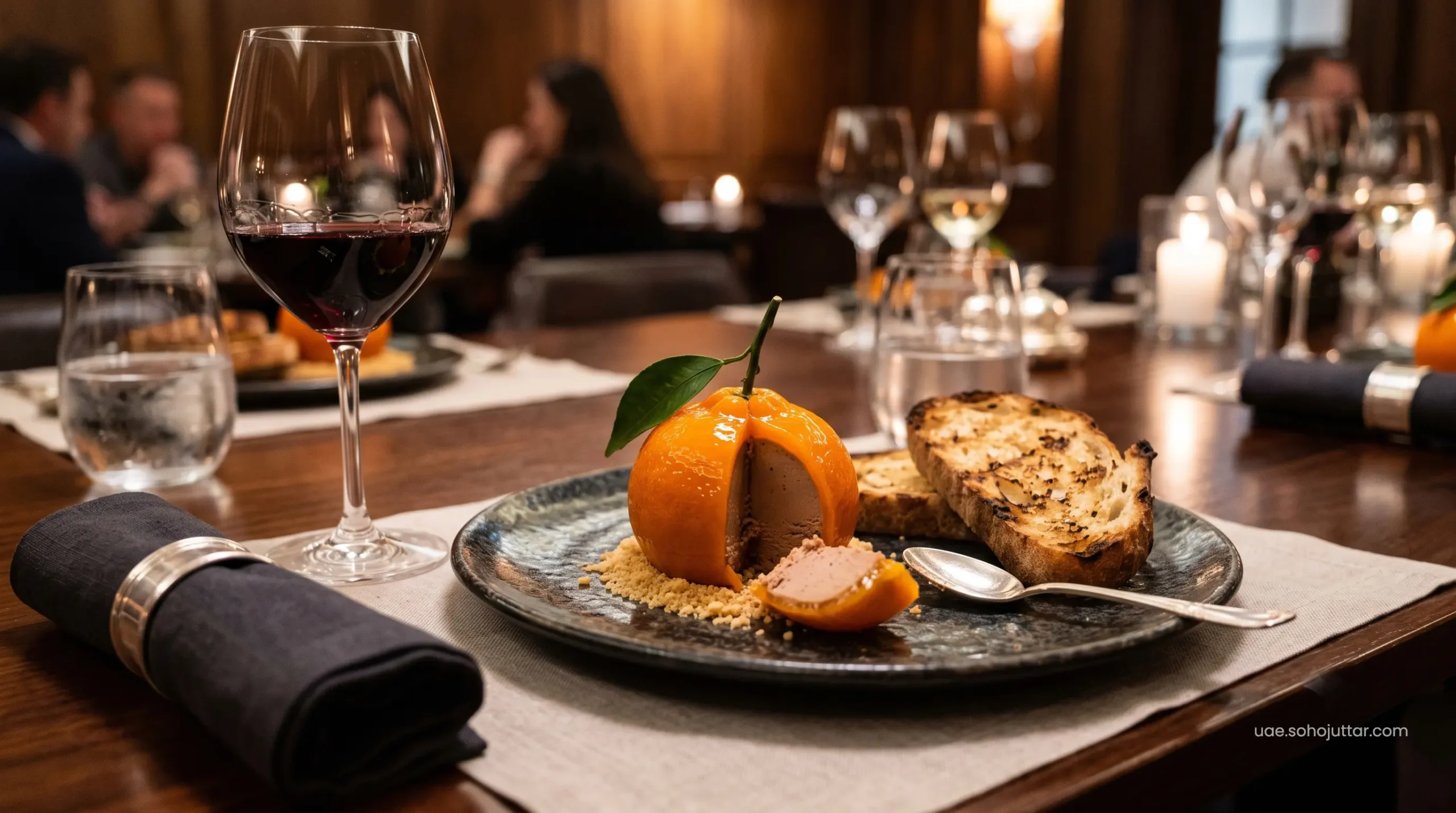 The iconic Meat Fruit dish served at a VIP table at Dinner by Heston Blumenthal.