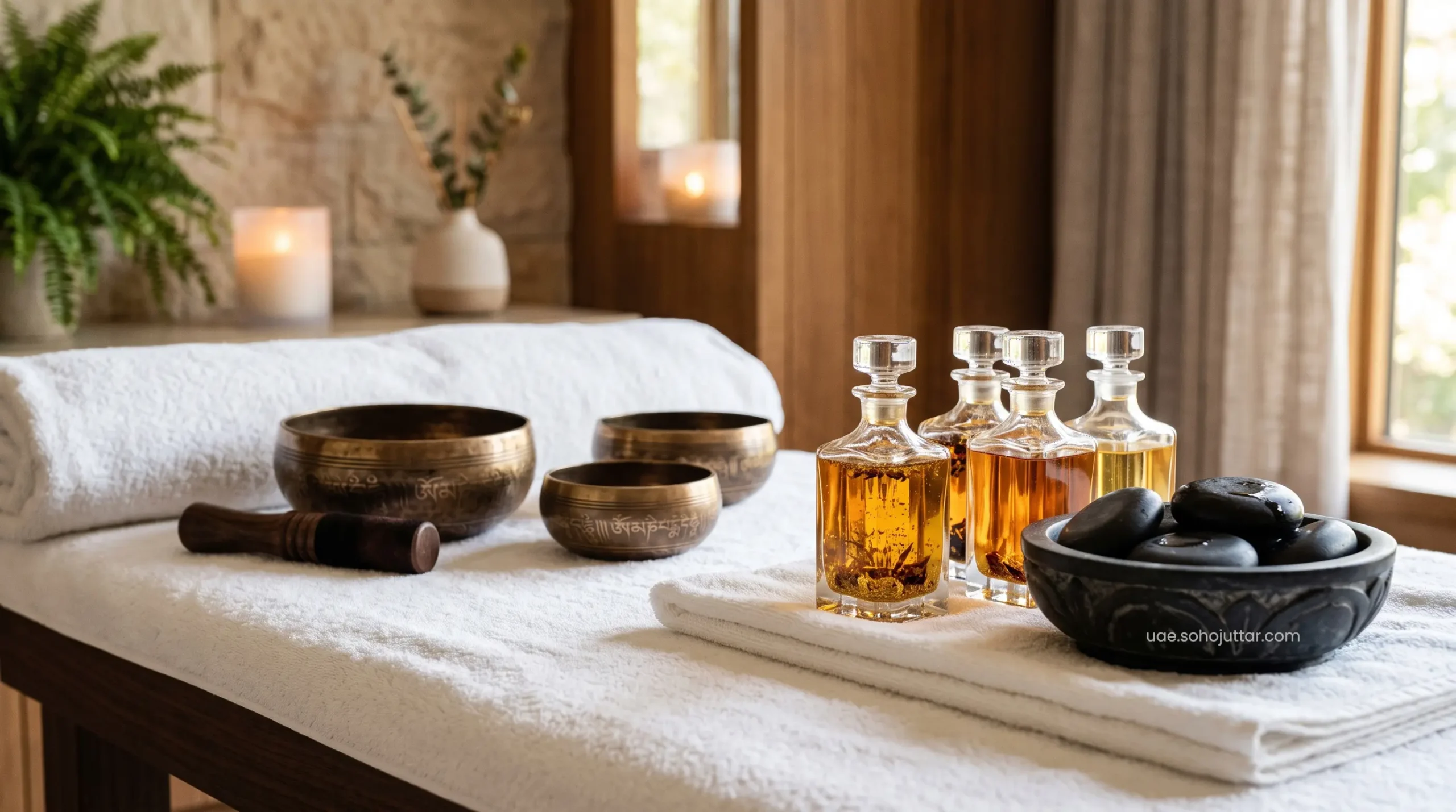 High-end holistic spa therapy utilizing pure gold-infused oils and heated volcanic stones.