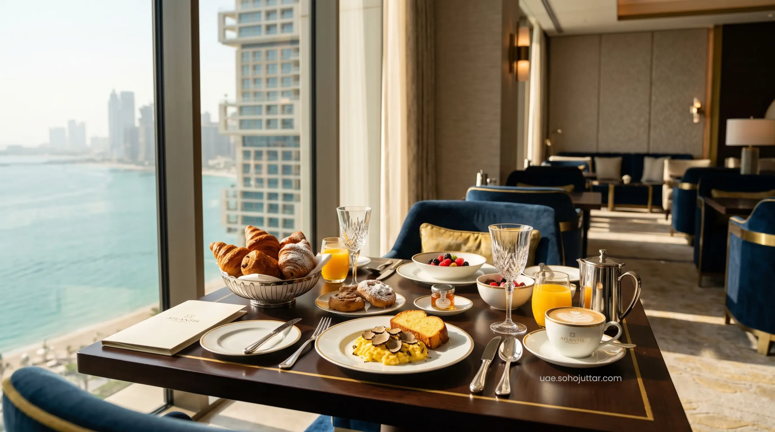 Bespoke à la carte VIP breakfast setting inside the exclusive Palace Lounge.